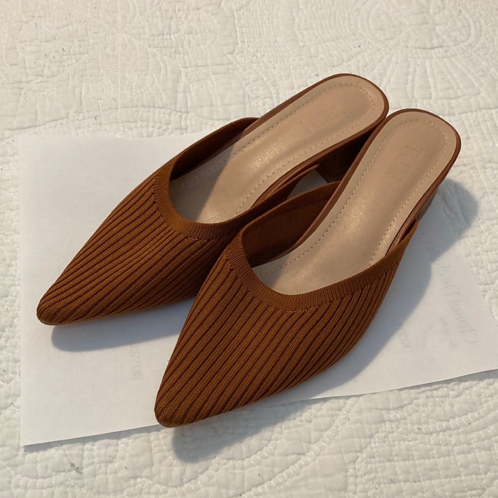 TIJN knit heeled mule shoes caramel brown size 8